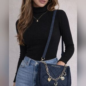 NWT True Religion Dark Denim Crossbody Purse w. Shoulder Strap/ Chain/Charms